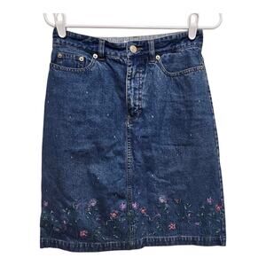 Tommy Hilfiger Vintage Floral Embroidered Denim Skirt Sz 4 Y2K